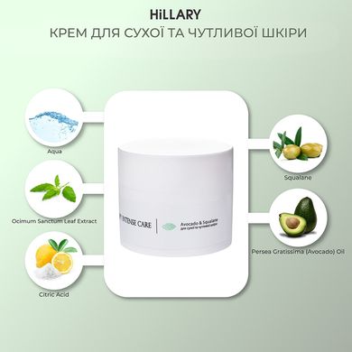 Купити Крем для сухої та чутливої шкіри Hillary Corneotherapy Intense Сare Avocado & Squalane, 50 г в Україні
