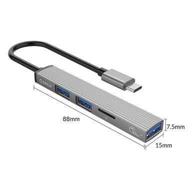 Купити USB-хаб ORICO Type-C - USB3.0, 2xUSB2.0, TF (AH-12F-GY-BP) (CA913541) в Україні