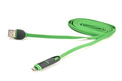 Купить Кабель PowerPlant Quick Charge 2A 2-в-1 flat USB 2.0 AM - Lightning/Micro 2м green (CA910502) в Украине