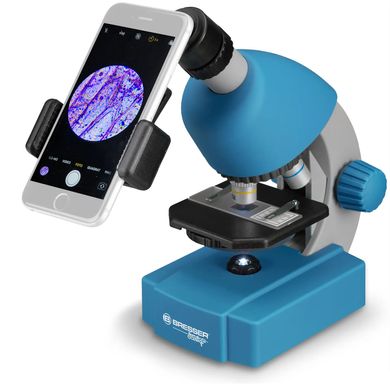 Купить Микроскоп Bresser Junior 40x-640x Blue с набором для опытов и адаптером для смартфона (8851300WXH000) в Украине
