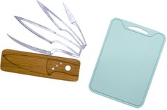 Набір Кухонна дошка силиконовая и комплект кухонних ножей на деревянной подставке 5 шт (n-804)