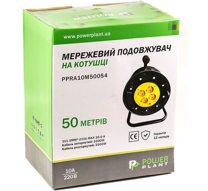 Купити Подовжувач на котушці 50 м, 3x1.5мм2, 10А, 4 розетки (JY-2002/50) (PPRA10M500S4) в Україні