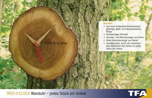 Купить Часы настенные TFA «TREE-O-CLOCK» 60304608, дерево дуб в Украине