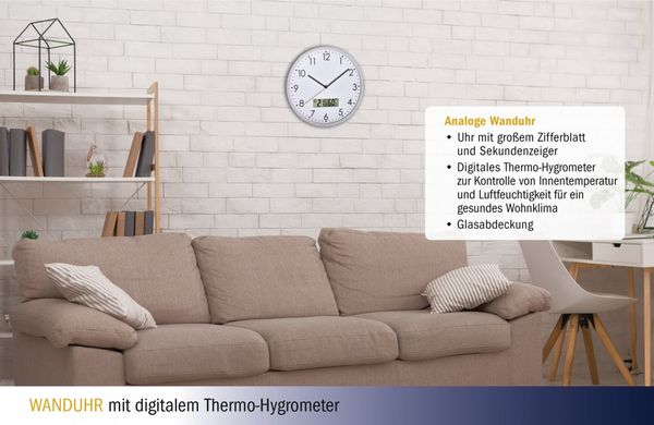 Часы настенные с цифровым термометром и гигрометром TFA 60304802