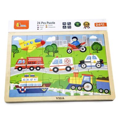 Купити Дерев'яний пазл Viga Toys Транспорт 24 ел. (51462) в Україні