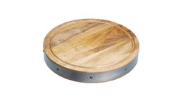 Кухонна дошка круглая з металевим ободком 36 х 5 см Світло-коричнева (700551)