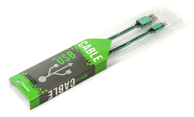 Купить Кабель PowerPlant USB 2.0 AM/Micro B, двухсторонний, 1м, зеленый (CA910229) в Украине
