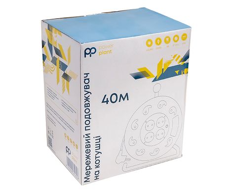 Купить Удлинитель на катушке PowerPlant 40 м, 2x1.0мм2, 8А, 4 розетки (JY-2000/40) (PPRA08M400S4) в Украине