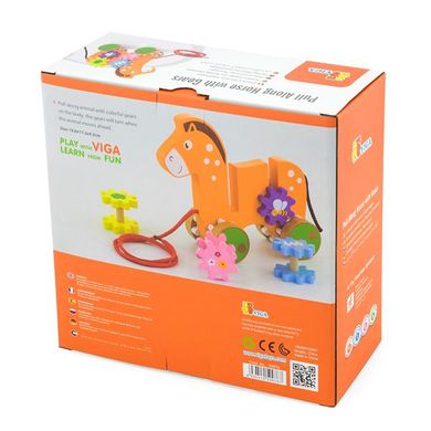 Купить Деревянная каталка Viga Toys Лошадка с шестерёнками (50976) в Украине