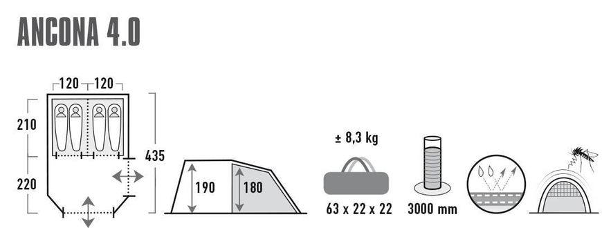 Купить Палатка High Peak Ancona 4.0 Nimbus Grey (10243) в Украине