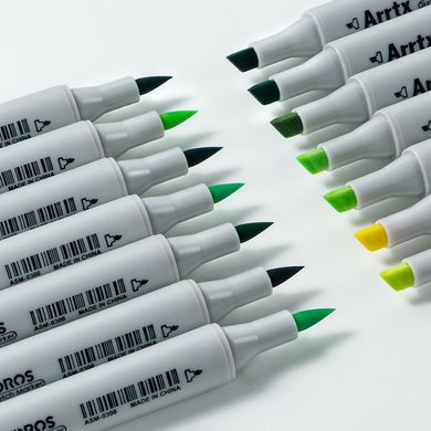 Купити Спиртові маркери Arrtx OROS ASM-03GN 24 кольорів, зелені відтінки (LC302512) в Україні