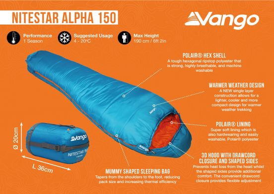 Купить Спальный мешок Vango Nitestar Alpha 150 Atom Blue (SBTNITEST000010) в Украине