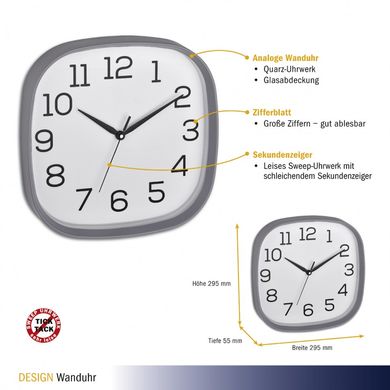 Купить Часы настенные TFA 60305310, Sweep, серые в Украине