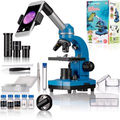 Купити Мікроскоп Bresser Junior Biolux SEL 40x-1600x Blue з набором для дослідів та адаптером для смартфона в Україні