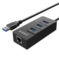 Купити USB-хаб ORICO USB 3.0 3 порти + RJ45 (HR01-U3-V1-BK-BP) (CA912742) в Україні