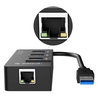 Купить USB-хаб ORICO USB 3.0 3 порта + RJ45 (HR01-U3-V1-BK-BP) (CA912742) в Украине