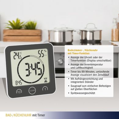 Купить Часы для ванной комнаты и кухни с таймером и термогигрометром TFA 60400110 в Украине