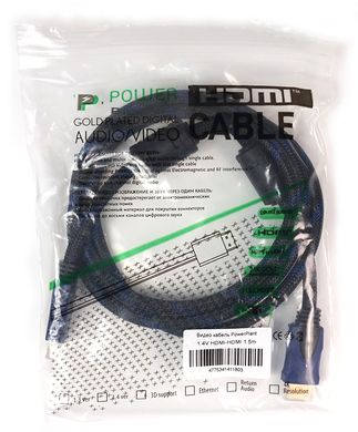 Купити Відео кабель PowerPlant HDMI - HDMI, 1.5м, позолочені конектори, 1.4V, Nylon (KD00AS1180) в Україні
