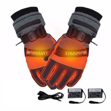 Купить Зимние перчатки с подогревом термо лыжные Luckstone Warmspace HE329 с аккумуляторами, размер M, оранжевые в Украине