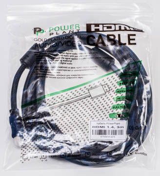 Купити Відео кабель PowerPlant HDMI - HDMI, 3м, позолочені конектори, 1.4V, Nylon, Double ferrites (KD00AS1201) в Україні
