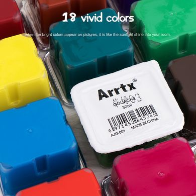 Купити Гуаш Arrtx 18 кольорів по 30 мл (AJG-001-18C), м'ятно-зелена коробка (LC302314) в Україні