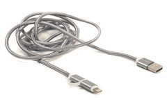 Купити Кабель PowerPlant Quick Charge 2A 2-в-1 cotton USB 2.0 AM - Lightning/Micro 2м grey (CA910496) в Україні