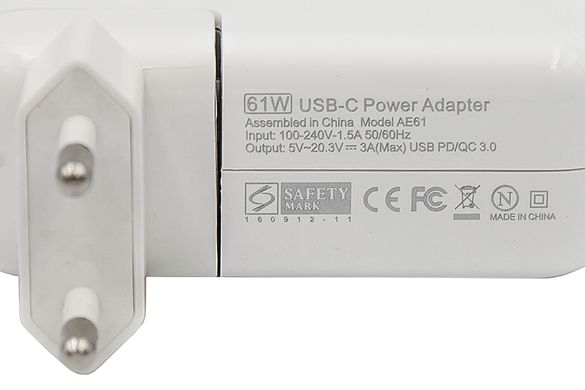 Купити Блок живлення для ноутбуків PowerPlant APPLE 220V, 20V 61W (USB Type-C) (AP61HCUSB) в Україні