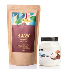 Купити Гранола Hillary Chocolate Coconut, 1000 г + Рафінована кокосова олія Hillary 100% Pure Coconut Oil, 500 мл в Україні