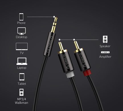 Купити Аудіо кабель ORICO 3.5 мм - 2*RCA (AM-MRC1-15-BK-BP) (CA912728) в Україні