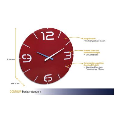 Купить Настенные часы TFA 60304705 "CONTOUR" красные/белые, d=350x35 мм в Украине