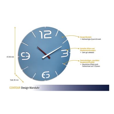 Купити Настінний годинник TFA 60304714 "CONTOUR" блакитний/білий, d=350x35 мм в Україні
