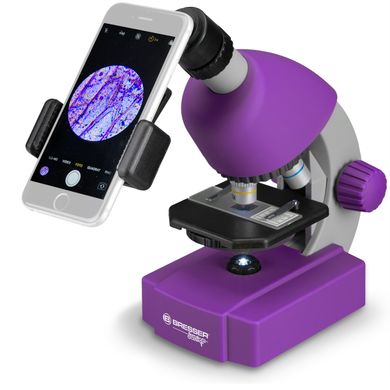 Купить Микроскоп Bresser Junior 40x-640x Purple с набором для опытов и адаптером для смартфона(8851300GSF000) в Украине