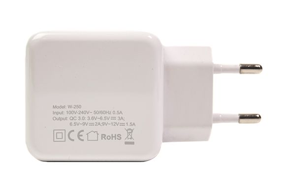 Купити Мережевий зарядний пристрій PowerPlant W-250 USB QC 3.0: 220V, 3A (SC230013) в Україні