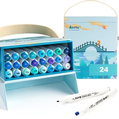 Купить Спиртовые маркеры Arrtx Alp ASM-02BU 24 цвета, синие оттенки (LC302215) в Украине