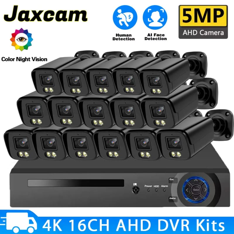 5MP 16PCS AHD Security Camera System CCTV 16CH DVR Outdoor Full Color Night Vision Home Video Survei