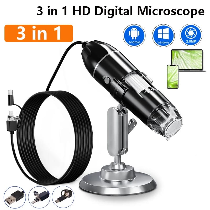 1600X 3in 1 Digital Microscope Camera Portable Electronic Microscope For Soldering LED Magnifier Typ