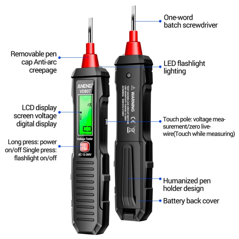 VD807 One-word Induction Portable 50/60Hz Smart Electric Pen Tester NCV Sensor AC 12-300V Non-contac