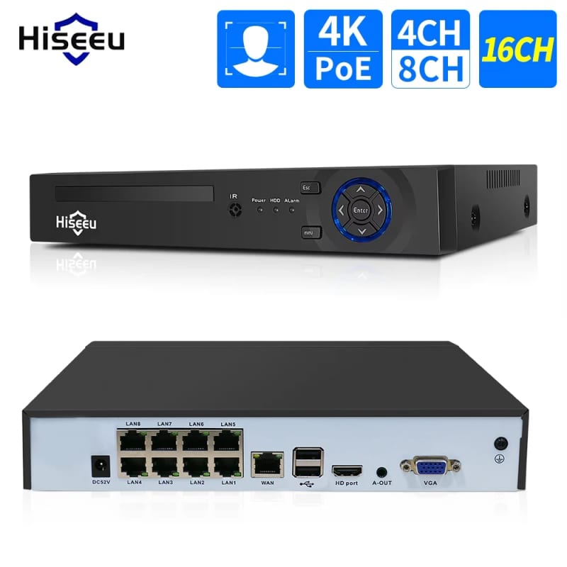 Hiseeu 4CH 10CH 16CH 4K 8MP 5MP POE NVR For POE IP CCTV Surveillance Camera System Kit H.265+ CCTV N