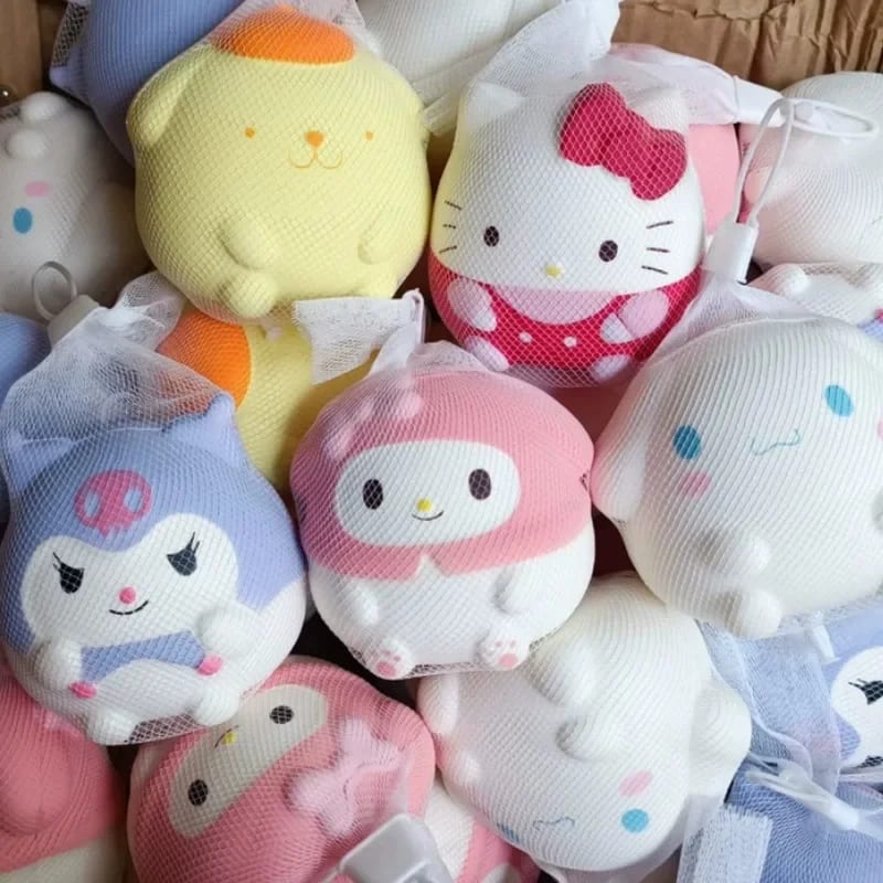 New Mesh Bag Sanrio Series Squishy Stress-Relief Toy Slow Rebound Anime Doll Cartoon Figurine