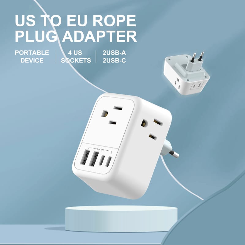 1PC US To EU Plug Adapter Euro Travel Plug Converter With 4 — приклад для огляду, фото 3