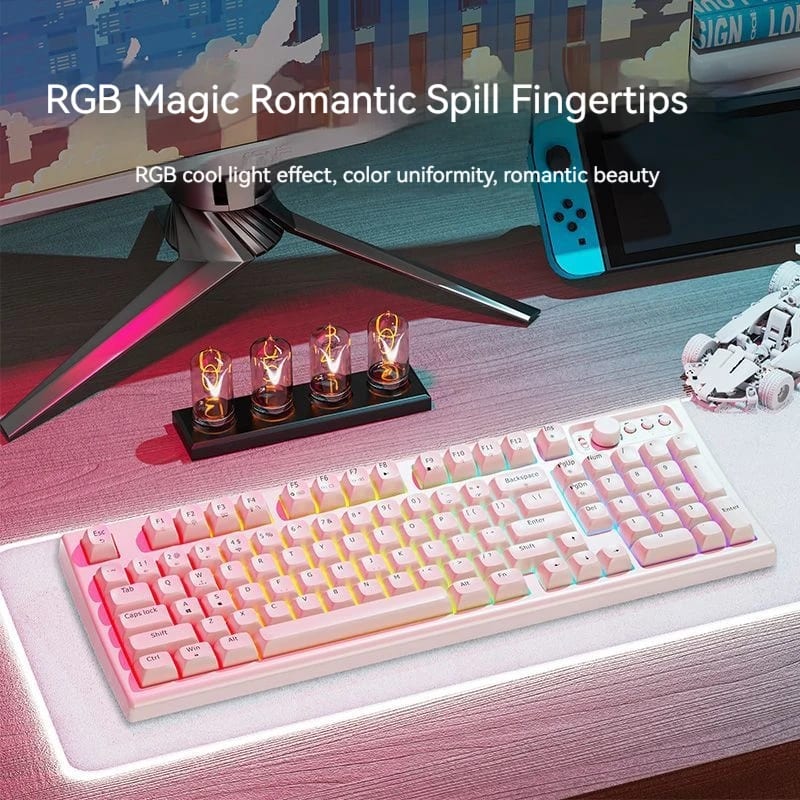 EWEADN Wireless Silent Gaming Keyboard, BT/2.4GHz, RGB Backlit, Rechargeable, Ergonomic, Media Knob,