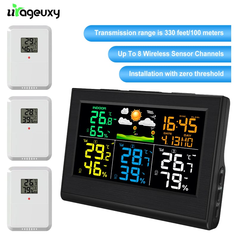 Wireless Weather Station with 3 Sensors 8 Channels 100m Range Indoor/Outdoor Thermometer Hygrometer