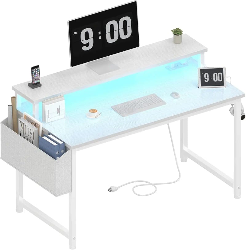 40 Inch Computer Desk with LED Lights, Power Outlets, Monito — иллюстрация к статье