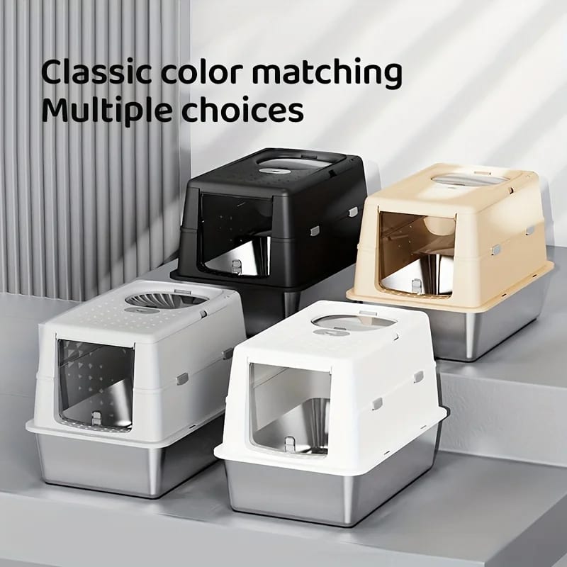 New Stainless Steel Cat Litter Box with Flip Cover Closed De — ілюстрація до статті
