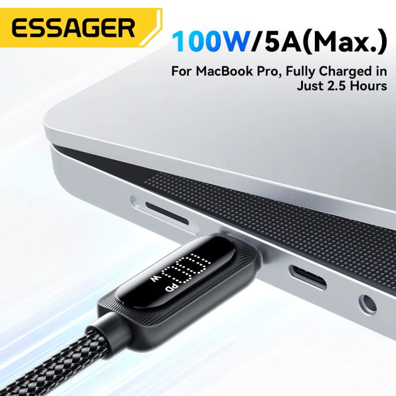 Essager USB Type C To USB C Cable 100W 5A PD Fast Charging W — приклад для огляду, фото 3