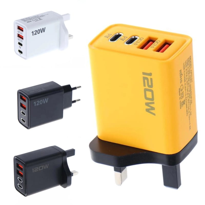 EU US UK Plug Travel 4 Port 120W USB C Fast Charger Station — пример для обзора, фото 3
